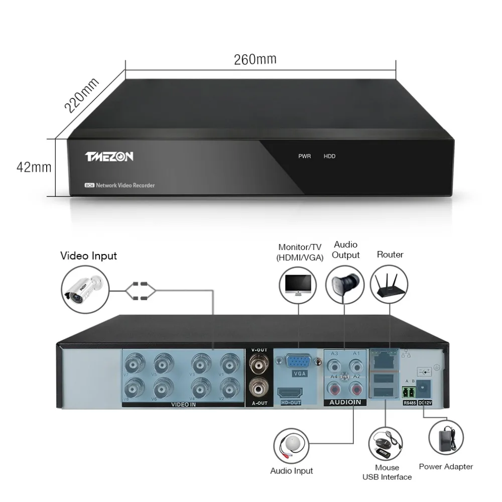 Tmezon HD AHD 1080P DVR NVR HVR домашняя система видеонаблюдения 8 шт. Bullet 2.0MP камера Открытый