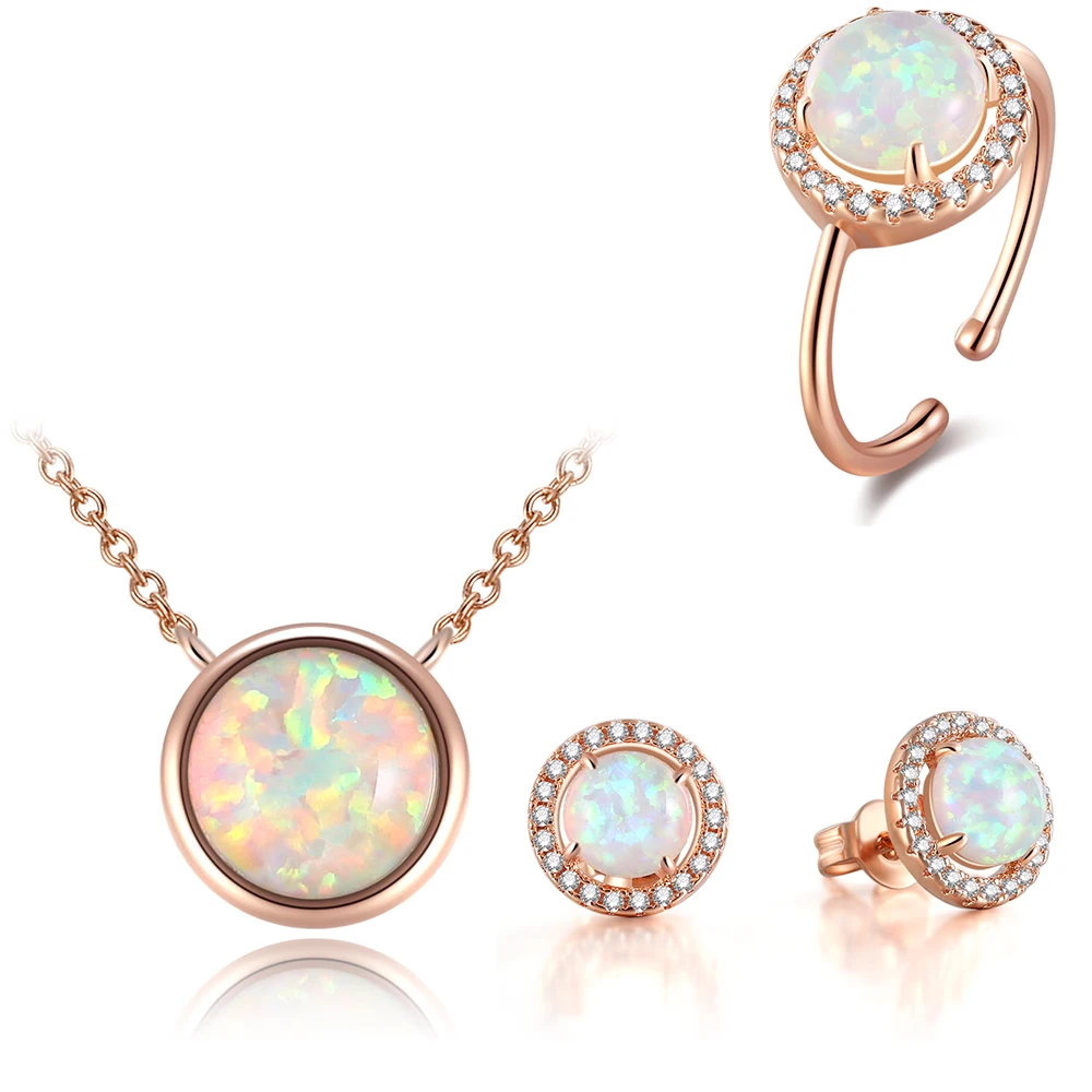 

Canner Cubic Zirconia Wedding Jewelry Set Gradient Opals Necklace Stud Earrings Adjustable Ring Party Birthday Gift Jewelry C3