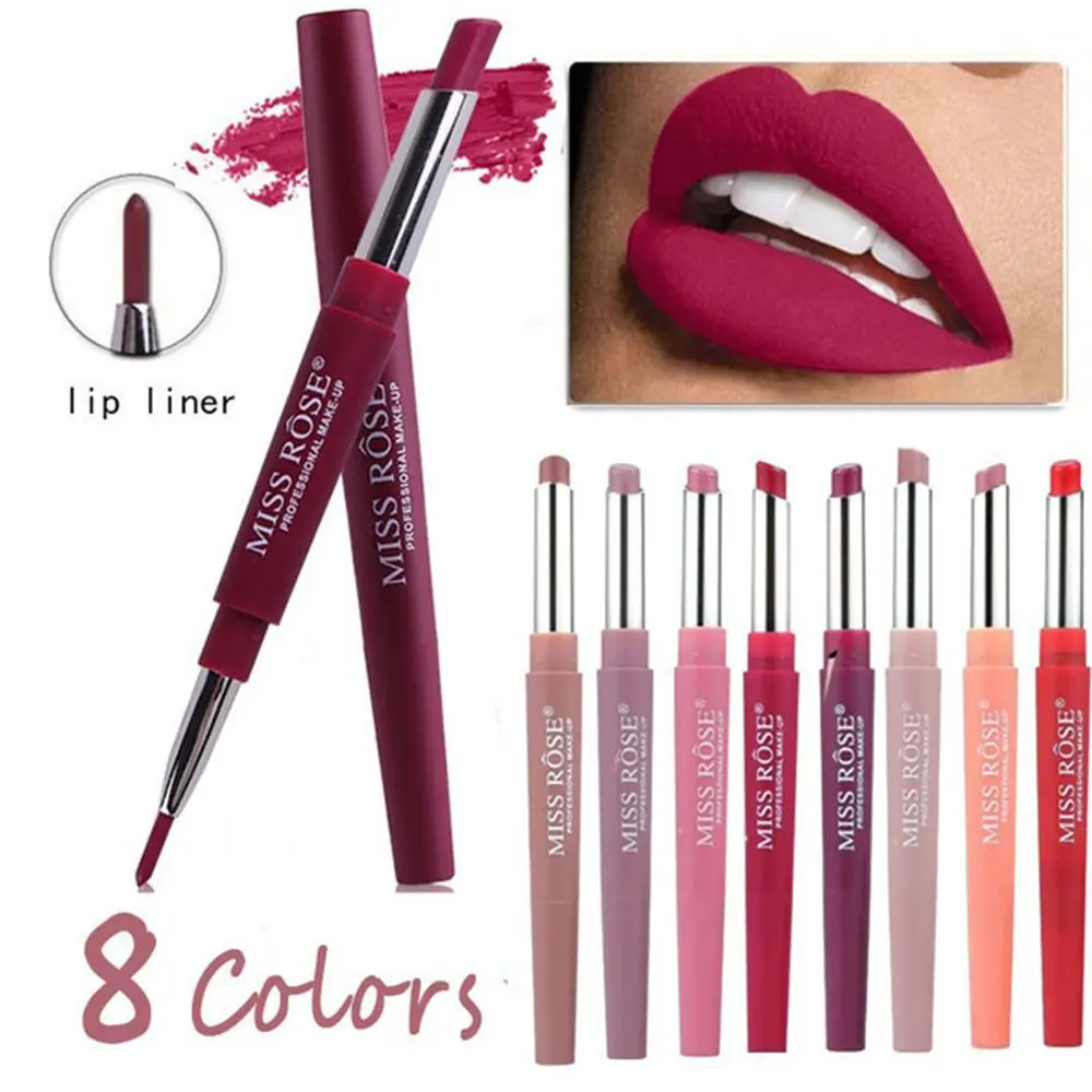 

1PC 2 In 1 Lips Makeup Matte Lipstick Set Waterproof Sexy Colors Matte Lip Stick Liner Pencil Retro Red Lips Contour Cosmetics