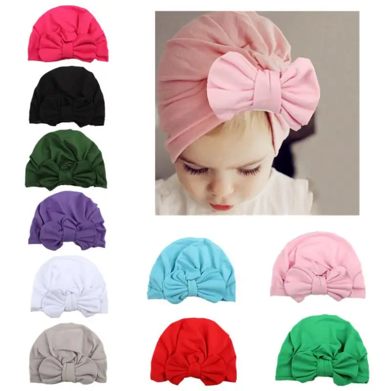 Kids Baby Bow Hats Turbans Caps Lovely Children Turban Girls Headwear Wrinkle solid Toddler cap Hair Accessories | Детская одежда и