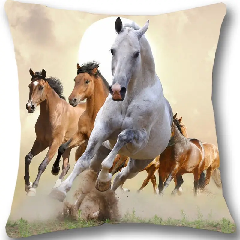 Vintage Running Horses Cushion Cover Home Decor Decorative Horse Throw