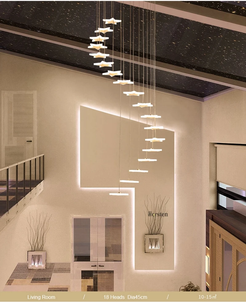 Modern Duplex Staircase LED Pendant Lights Personality 18 Stars Hanging Lamps Minimalist Rotaion Staircase Lamp Living Room Lighting (6)