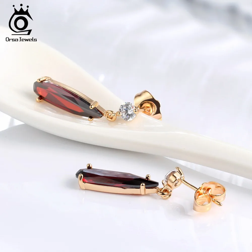 

ORSA JEWELS Women Long Drop Earrings Clear Rose Color AAA Cubic Zirconia Irregular Luxury Earring Female Romantic Jewelry OME52