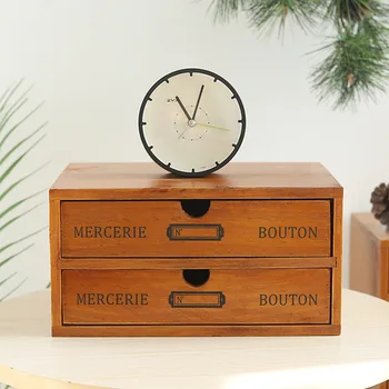 

Multi-function Wooden Retro Double-drawer Desktop Storage Box Decoration Living Room Crafts Cosmetics Jewelry Storage Box
