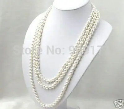 

Free Shipping>>Super long 8mm White Akoya Cultured Pearl Necklace 100 inches