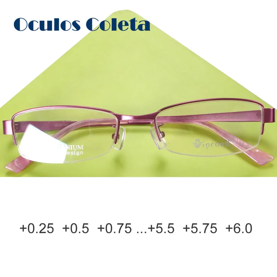 Buy Titanium reading glasses for women pink half rim