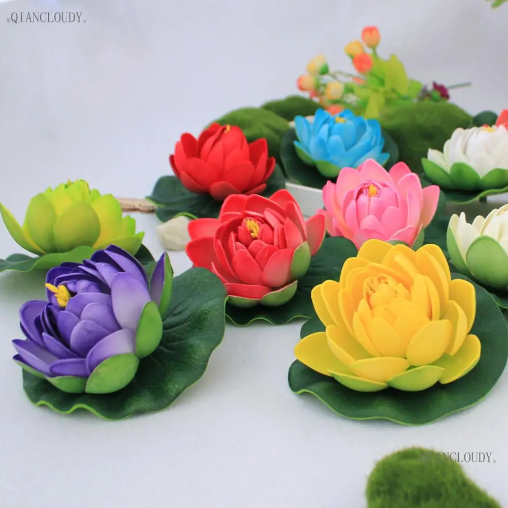 10 pieces Artificial Fake Lotus flowers Buds Leaf Water Lilies Floating
