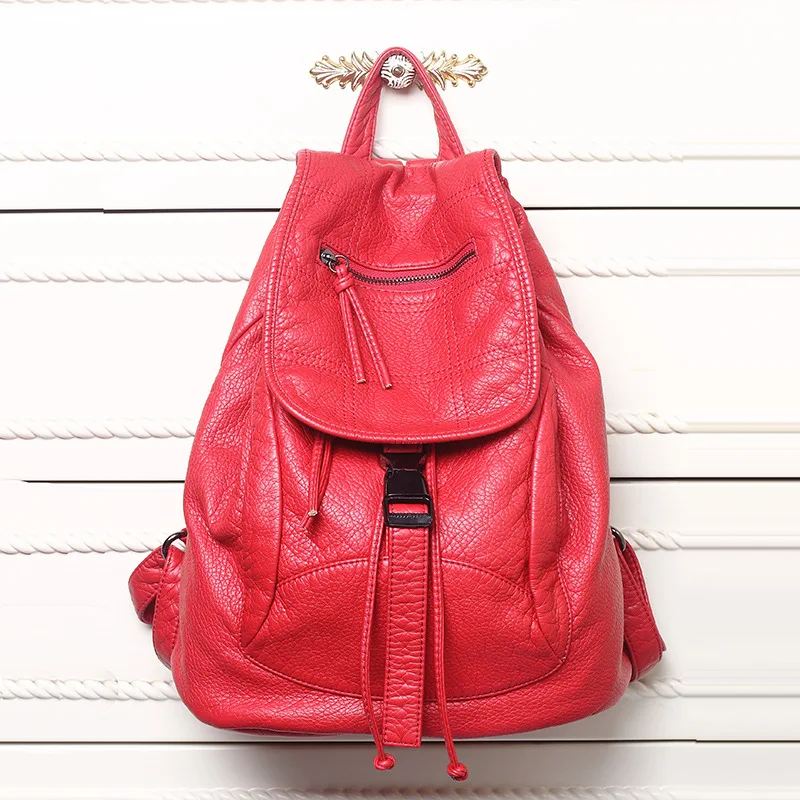ФОТО 2017 New Designer Washed Leather Bag Backpack PU Leather Backpacks Retro Korean Leather Backpack Shoulder Bag for Girls 
