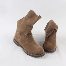 US 5-9 Brand Soft Genuine Leather Flat Heel Pull On Ridding Boots Winter Mid-calf Boots Military Boots