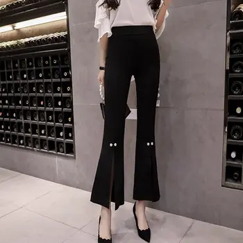 

Plus Size Mall New S-XXXL Women Long Elastic OL Pants Sale Summer Skinny Pants Big Size Black Office Business Flare Pants Split