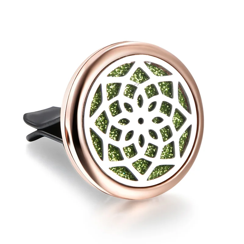 

Golden stainless steel kaleidoscope pattern car aroma diffuser essential oil diffuser clip perfume diffusion locket