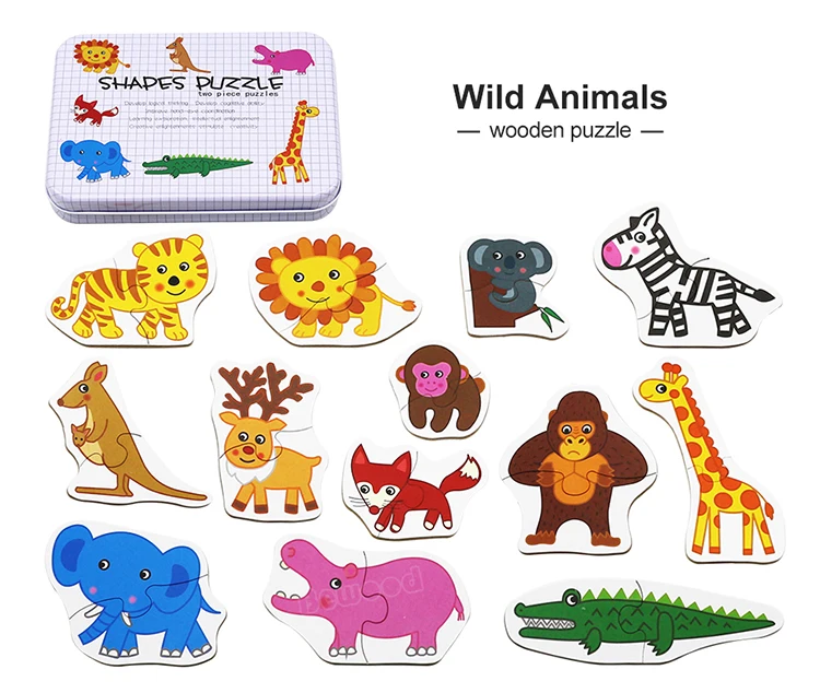 Детские бумажные пазлы, Мультяшные милые животные, наборы, железная коробка, обучающая английская буква/слово, подходящая головоломка, карточка, головоломка, обучающая игрушка