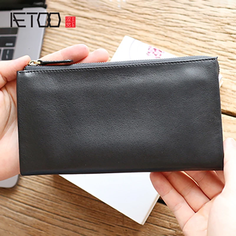 

AETOO Head cowhide long wallet young man hand grab bag simple high-grade zipper leather hand bag