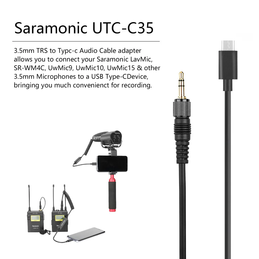 Saramonic UCT-C35 TRS TO Type-C Microphone Cable audio adapter for Using Uwmic9 UwMic15 SR-WM4C with Type-C Device Smartphones