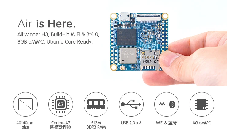 Малый для NanoPi NEO Air бортовой 512 Мб DDR3 8G eMMC Wifi/bluetooth Allwinner H3 макетная плата IoT демо RPI 2
