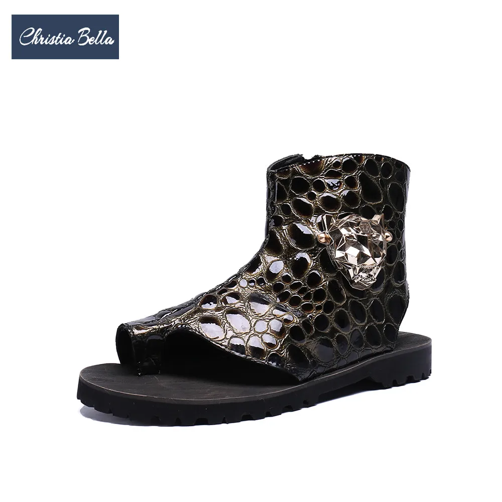 

Christia Bella 2018 New Fashion Men Genuine Leather Sandals Large Size Rome Gladiator Men Sandals Designer Casual Ankle Boots