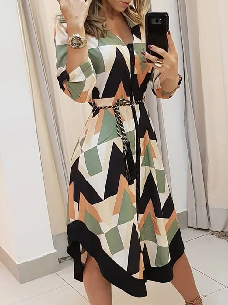 Goede 2020 Zomer Vrouwen Elegant Vakantie Stijlvolle Leisure Jurk Vrouwelijke Afslanken Colorblocked Geo Print Asymmetrische Casual Jurk