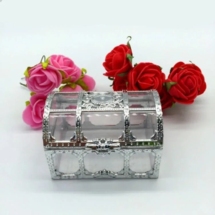 

48pcs Creative Treasure Chest Storage Box Gold Silver Plastic Candy Chocolate Box Wedding Decorations Event & Party Supplies
