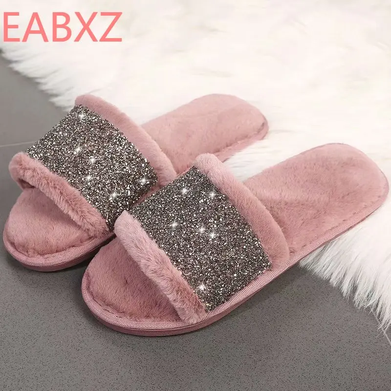 

EABXZ Autumn Winter 2019 New Open Slippers Non-skid Warm Lady Maomao Slippers Wholesale Cotton Slippers furry slippers