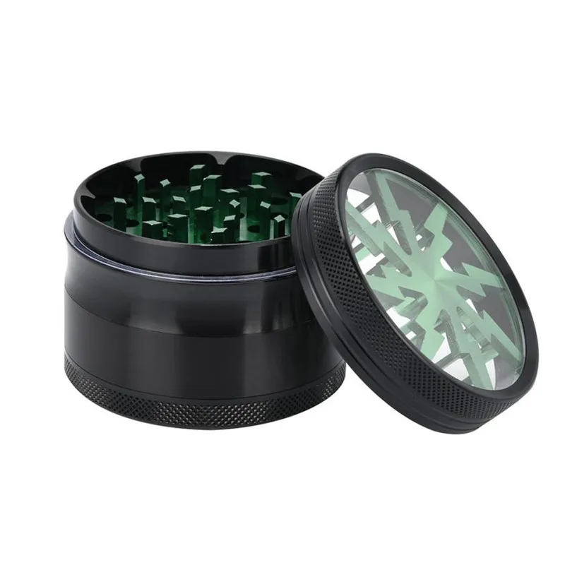 Black Large 61MM Metal Herb Mill Grinder Box Classic 4 Layer Tobacco