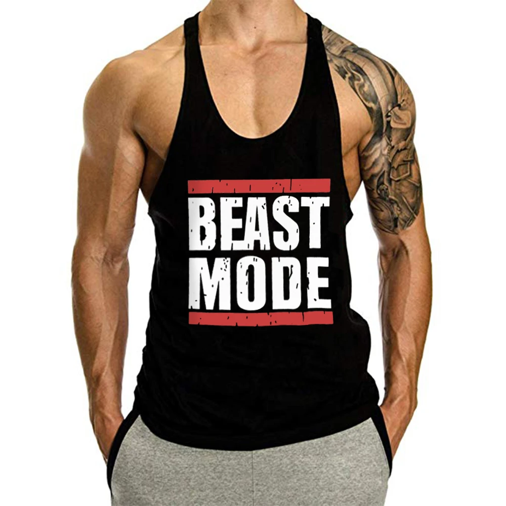 OA Men Beast Mode Print Tank Tops Muscle Gyms Workout Bodybuilding Y ...