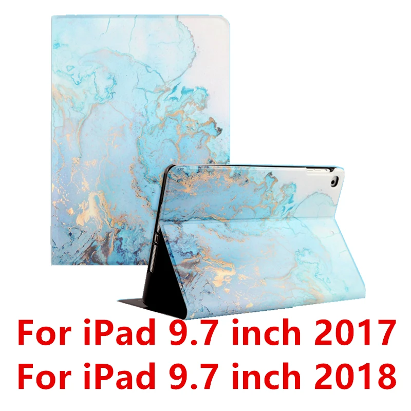 Мраморная зернистая для Ipad 9,7 дюймов чехол TPU задняя крышка для Ipad Air 1 2 Mini 1 2 3 4 Pro 10,5 с автоматическим сном/пробуждением Coque - Цвет: Blue  9.7 2017