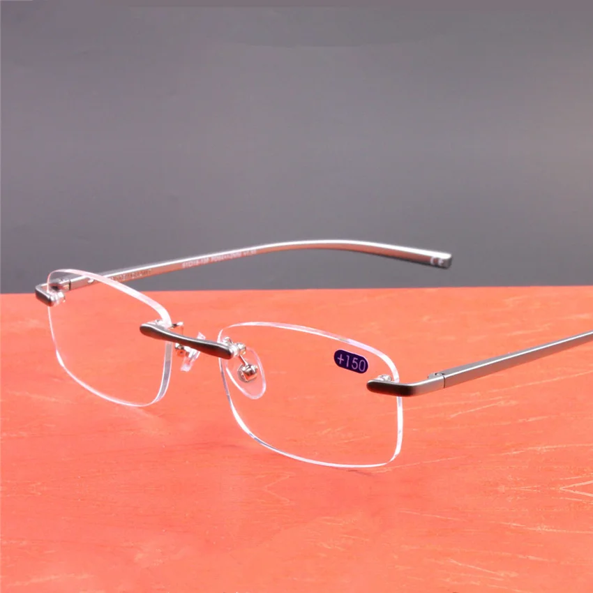 Aluminum Frameless Reading Glasses HD lens Presbyopia Spectacles