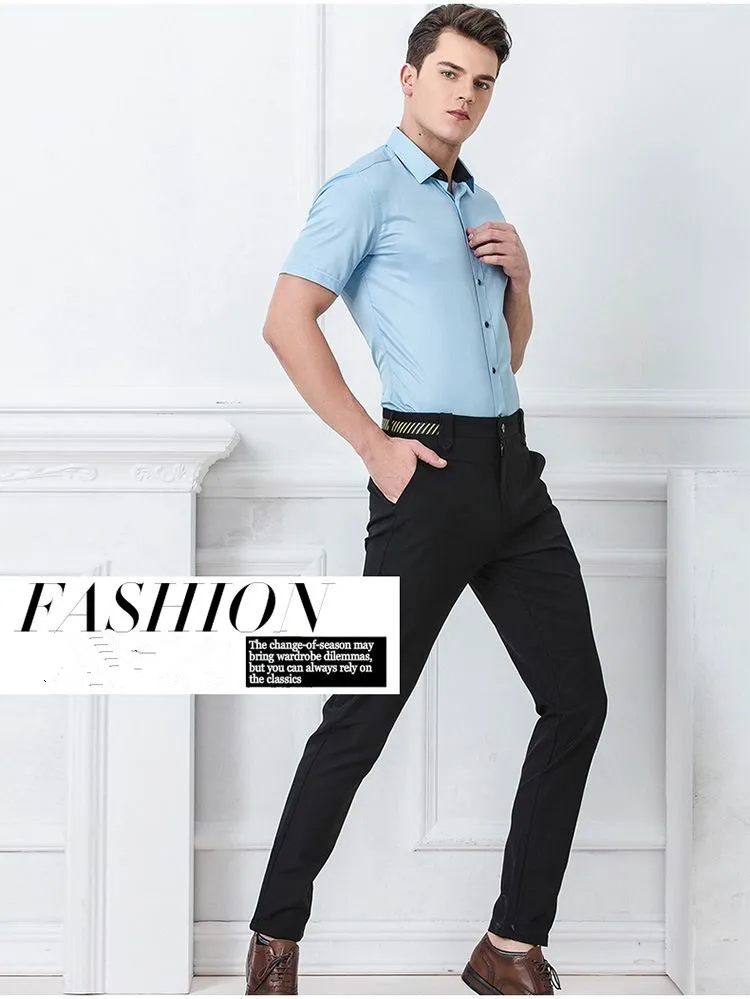 Модные новые высококачественные эластичные мужские брюки прямые летние длинные мужские классические деловые повседневные брюки Полная длина