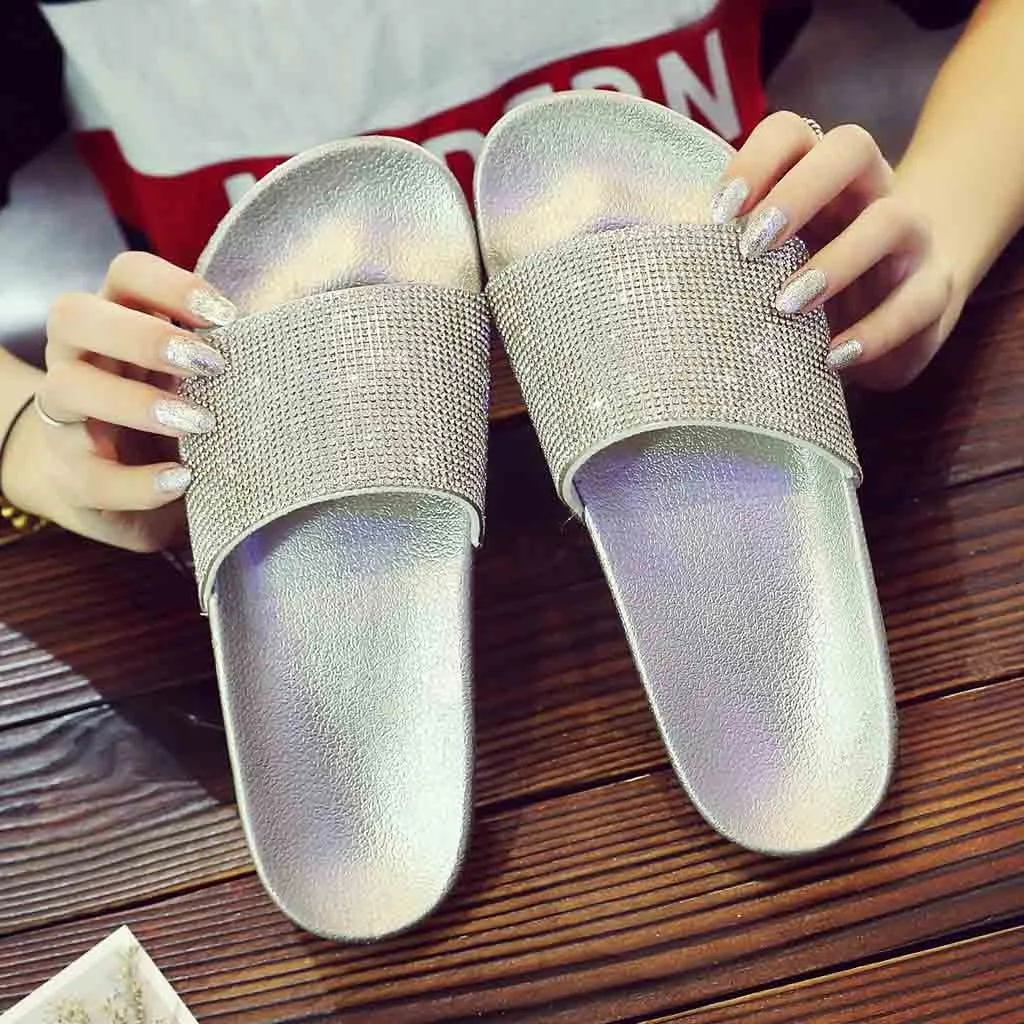 

SAGACE Shoes Slippers Womens Flat Sliders Sandals Diamante Sparkly Colorful Diamond Crystal fashion new shoes woman 2018dec28