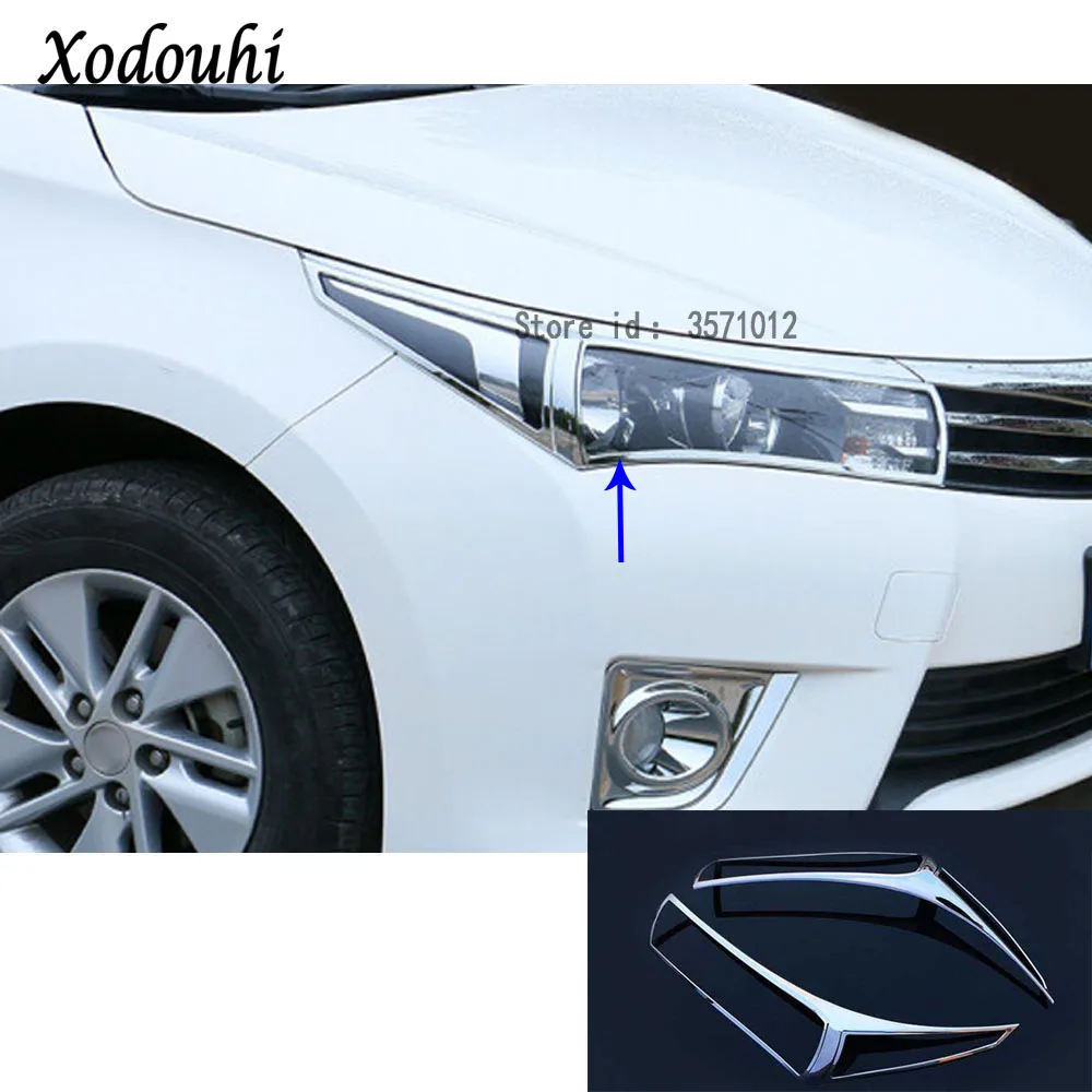 

For Toyota Corolla Altis 2014 2015 2016 Car body front head Light lamp hood Molding frame stick ABS Chrome cover trim part 2pcs