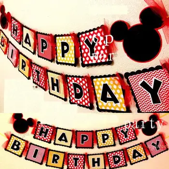 

Mickey mouse party bunting 1 banner/bag,15 flags per bunting,length 3.5m happy birthday party favors baby shawer AW-0701