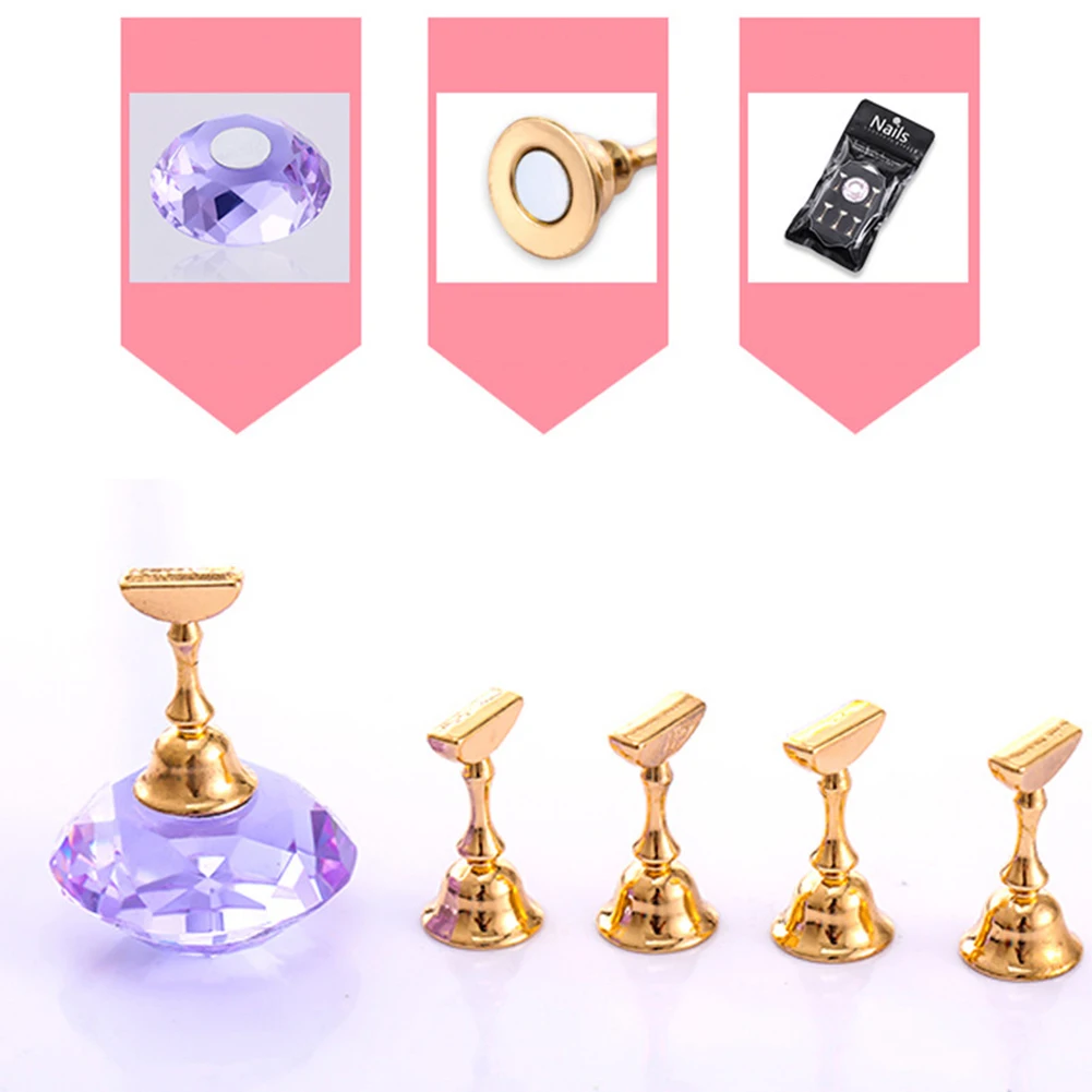 

1Pc Magnetic False Nail display Stand with 5Bases Magnetic Stand Training Display Acrylic Crystal DIY Manicure Tools