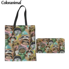 Coloranimal Для женщин хлопковый комплект сумка-шоппер дропшиппинг мультфильм Ленивец принт высокое качество льняной ткани Сумочка многоразовый складной сумка Eco