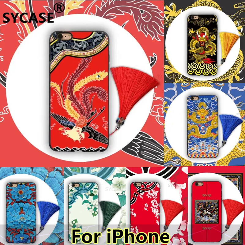 

SYCASE Retro China style For iPhone 6 6S 7 8 Plus X XR Xs Max phonecase Phoenix Dragon Robe palace flower Emboss protector cover