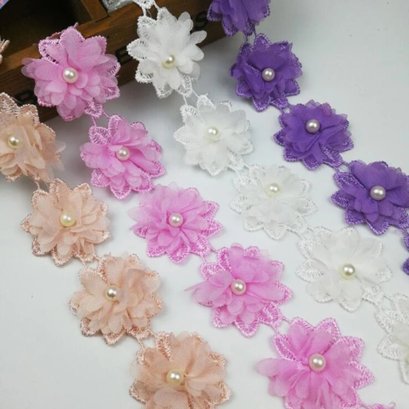 

Soluble Rose Flower Pearl Chiffon Embroidered Lace Trim Ribbon Fabric Sewing Craft Patchwork Handmade DIY For Costume Decoration