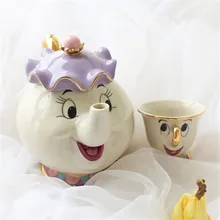 Cartoon Schönheit Und Das Biest Teekanne Tasse Mrs Potts Chip Teekanne Tasse 2 STÜCKE Ein Satz Weihnachtsgeschenk