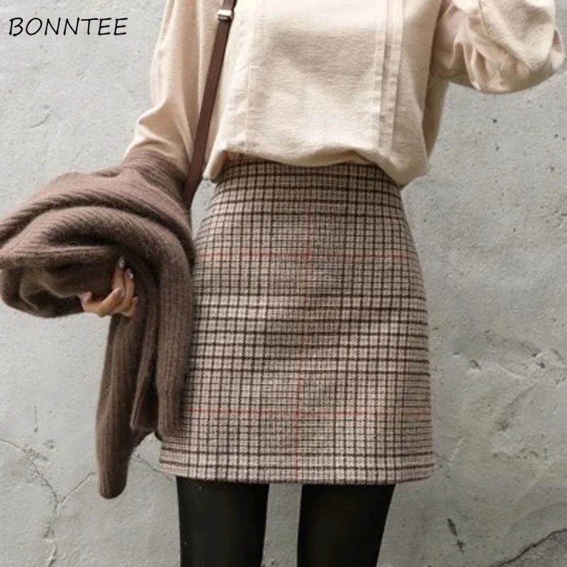 

Skirts Women Trendy Temperament Retro Students Thicker Skirt Womens Warm Woolen Sweet Elegant A-Line Above Knee Autumn Girl Chic