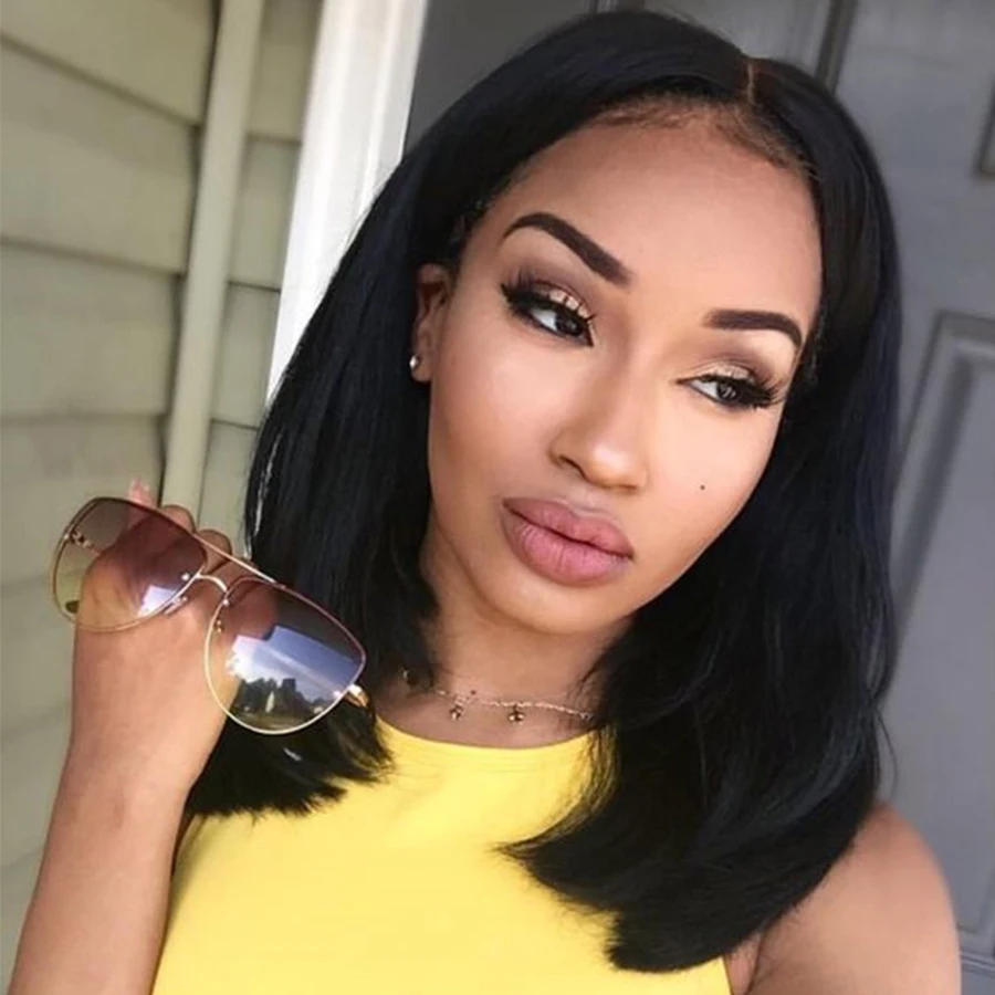 Human Hair Bob Wigs With Baby Hair Peruvian Straight Virgin Hair Bob ...