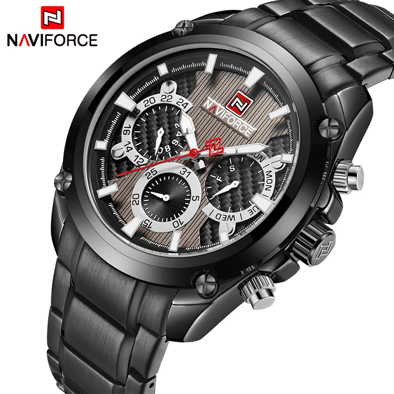 

New Fashion Mens Watches Naviforce Militray Sport Quartz 24 Hour Date Clock Men Watch Full Steel Waterproof Male Wristwatches