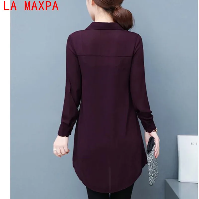 LA MAXPA otoño Plus tamaño Camiseta larga gasa 2019 de moda de manga larga blusas de mujeres señoras Tops negro dobladillo Irregular Ropa mujer LA MAXPA otoño Plus tamaño Camiseta larga gasa 2019 de moda de manga larga blusas de mujeres señoras Tops negro dobladillo Irregular Ropa mujer