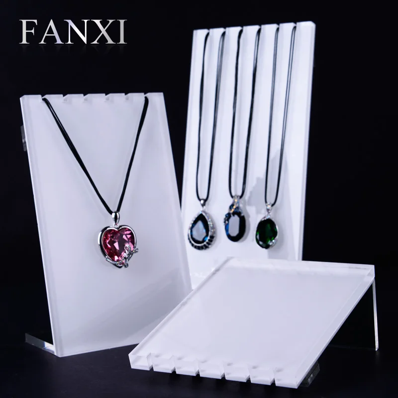 

FANXI Free Shipping High End Necklace Display Shelf Stand Set White Silver Acrylic Jewelry Showcase Rack 6 Notches Exhibitor Set