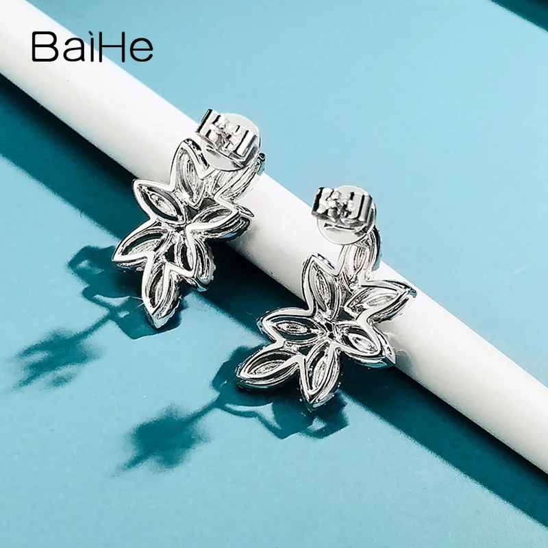 BAIHE Solid 14 K белое золото около 0.68ct H/SI натуральные бриллианты Свадебные модные ювелирные изделия подарок серьги-гвоздики
