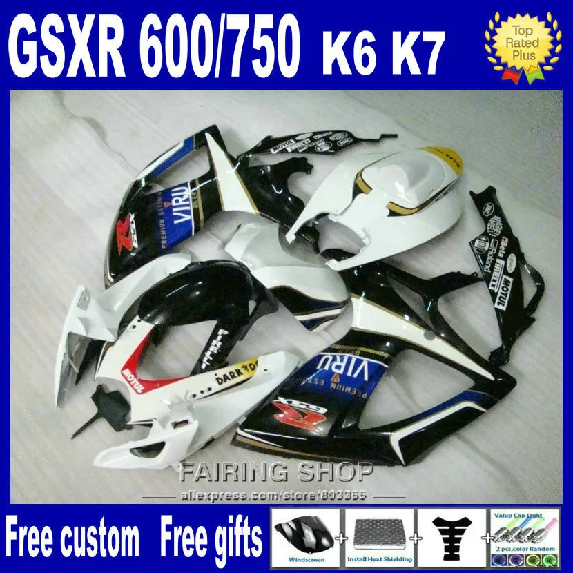 Инъекции форма для выпечки высокого качества Обтекатели для Suzuki GSXR 600 750 2006 2007 Белый Черный fairng комплект GSXR600 GSXR750 06 07 HQ76