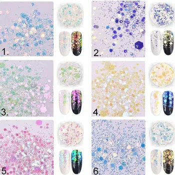 

New 50g/bag Aurora Nail Sequins Ultra-thin Mermaid Hexagon Flakes Slice Mixed Glitter Powder 3d Nail Art Decoration ST0923