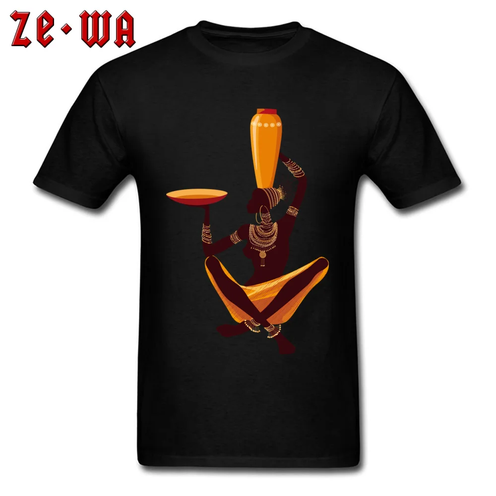 african art painting exquisite Round Neck T-shirts Summer/Autumn Normal Tops Shirts Short Sleeve New Arrival Cotton Tee-Shirts Men african art painting exquisite black