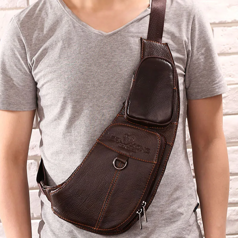 Men&#39;s Vintage Genuine Leather Travel Riding Messenger Shoulder Cross Body Sling Pack Chest ...