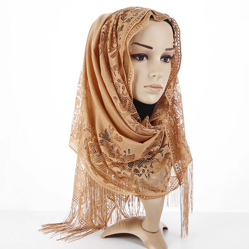 New Fashion Hollow Scarf Women Muslim Wrap Hijab Tassels Thin Wraps