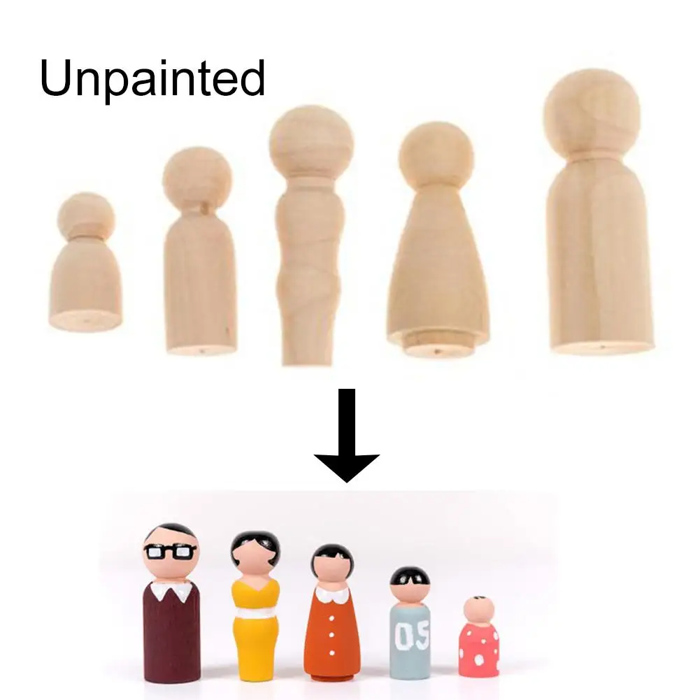 

5Pcs/Set Unpainted Blank Wooden Family Peg Doll Toy DIY Handmade Wedding Decor