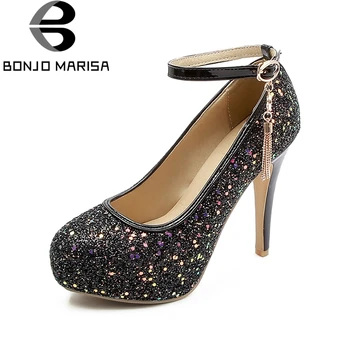 

BONJOMARISA 2020 Spring Autumn Plus Size 32-48 Sweet Party Wedding Women Pumps High Heels Bling Glitters Shallow Shoes Woman