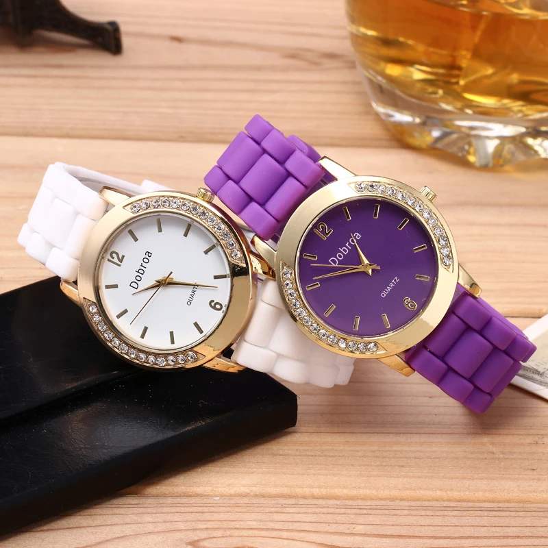 e Silicone band fashion Wrist watches for Women Buckle Round Double
